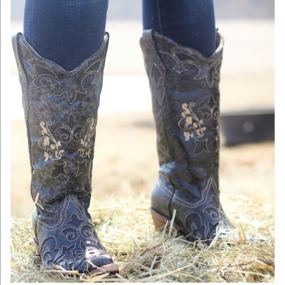 Corral Boots Black Vintage Lizard Overlay C2108